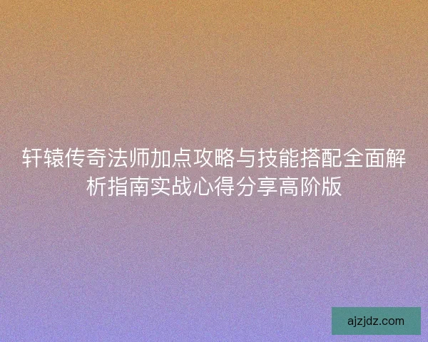 轩辕传奇法师加点攻略与技能搭配全面解析指南实战心得分享高阶版
