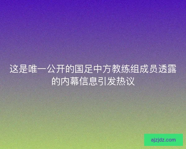 这是唯一公开的国足中方教练组成员透露的内幕信息引发热议